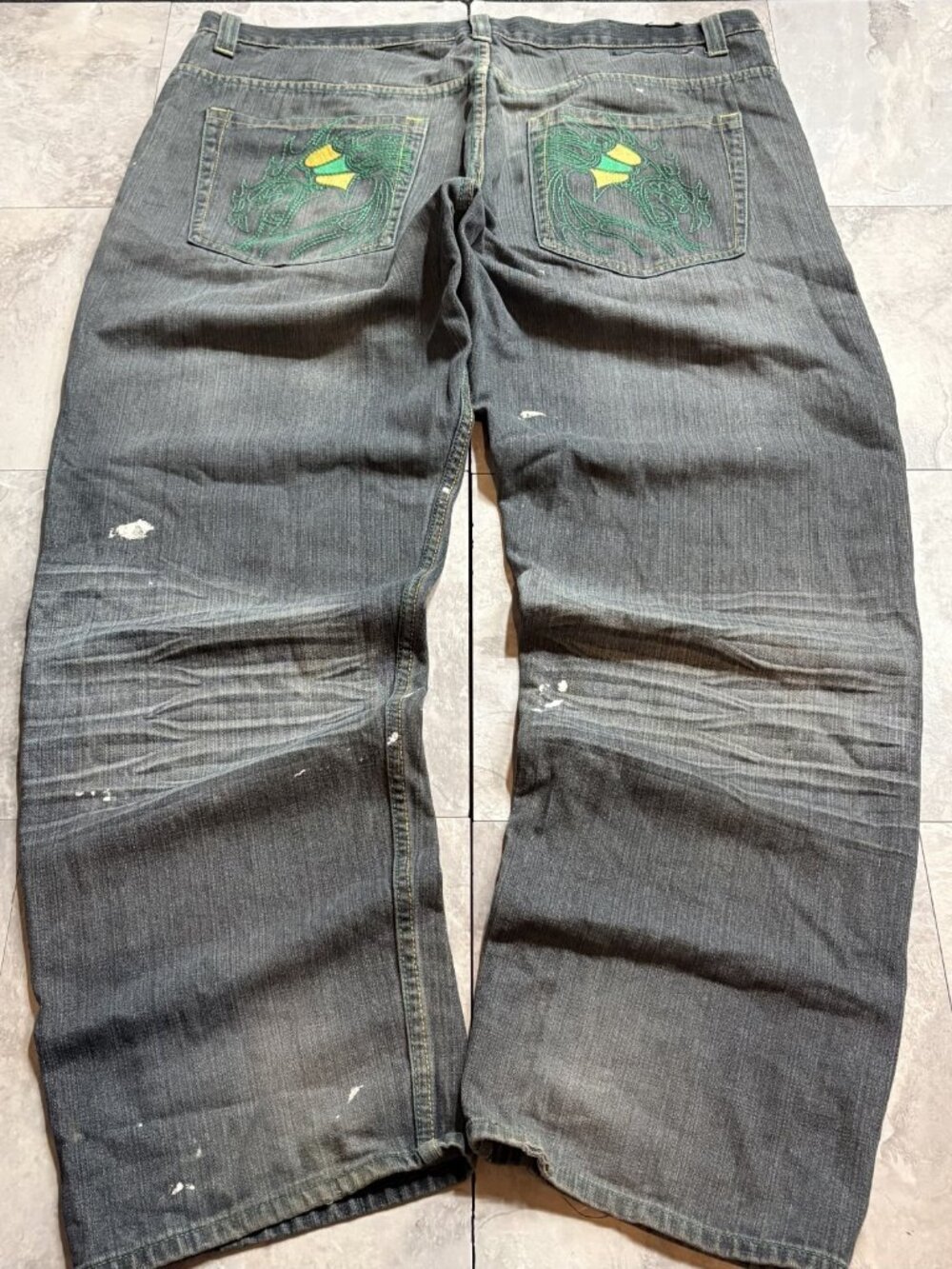 Jinzu Dragon Baggy Jeans 44x34 Charcoal Gray